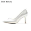 Elegant Modest / Simple Ivory Rhinestone Wedding Shoes 2021 Satin Leather 8 cm Stiletto Heels Pointed Toe Wedding Pumps High Heels