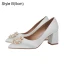 Elegant Chic / Beautiful White Satin Pearl Rhinestone Wedding Shoes 2021 7 cm Thick Heels Pointed Toe Wedding High Heels Pumps
