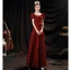 Sparkly Vintage / Retro Burgundy Prom Dresses 2021 A-Line / Princess Beading Sequins Sash Bow Scoop Neck Short Sleeve Backless Floor-Length / Long Prom Formal Dresses