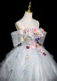 Blumenfee Silber Applikationen Fallende Rüsche Ballkleider 2025 Ballkleid Rundhalsausschnitt Kurze Ärmel Rückenfreies Lange Festliche Kleider