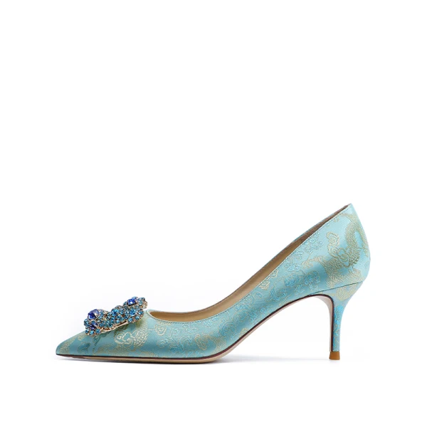 Illusion Mint Green Rhinestone Embroidered Prom Pumps 2021 Leather 6 cm Stiletto Heels High Heels Pointed Toe Pumps