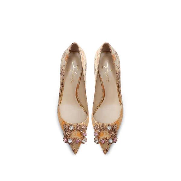 Edles Champagner Seide Ball Pumps 2021 Leder Strass Hochhackige 6 cm Stilettos Spitzschuh Pumps