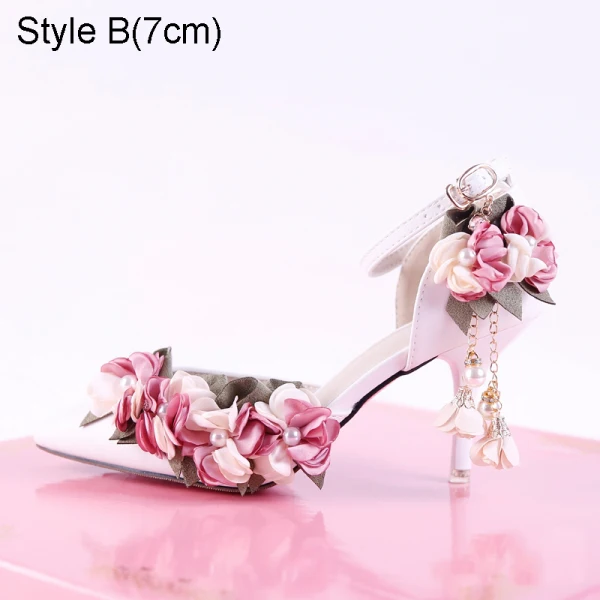 Chic / Beautiful White Outdoor / Garden Pearl Flower Womens Shoes 2021 Ankle Strap 9 cm Stiletto Heels Pointed Toe High Heels