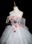 Blumenfee Silber Applikationen Fallende Rüsche Ballkleider 2025 Ballkleid Rundhalsausschnitt Kurze Ärmel Rückenfreies Lange Festliche Kleider