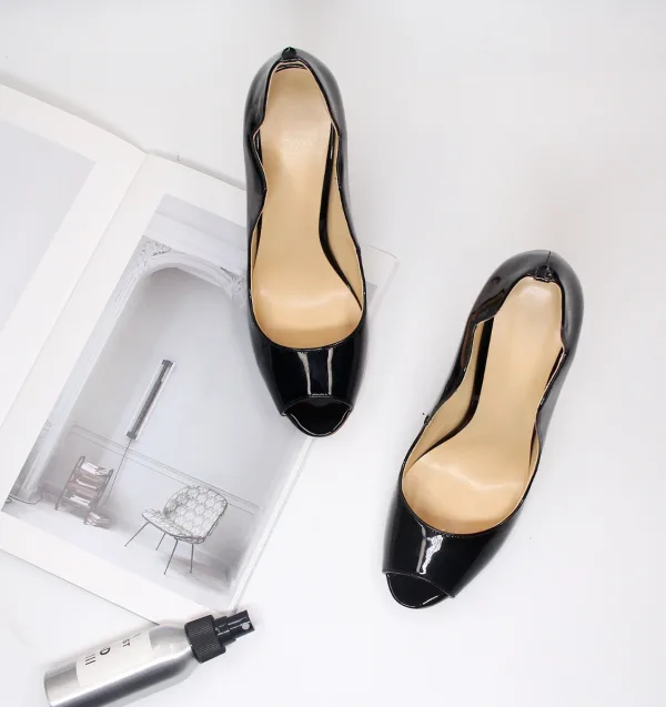 Sexy Black Cocktail Party Patent Leather Womens Shoes 2021 12 cm Stiletto Heels Open / Peep Toe High Heels