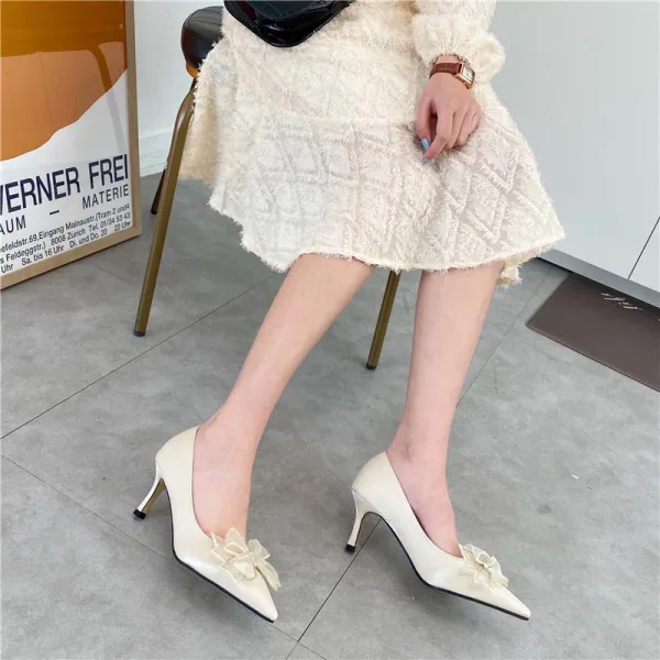 Schön Beige Datierung Strass Schleife Pumps 2021 7 cm Stilettos Spitzschuh Hochhackige Pumps