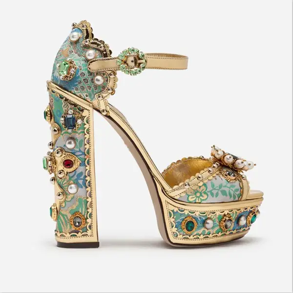 Luxus / Herrlich Barocke Braun Perle Strass Ball Sandalen Damen 2021 Leder Wasserdichte Knöchelriemen 14 cm Thick Heels Peeptoes Hochhackige
