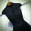 Schöne Schwarz Festliche Kleider Abendkleider 2017 Mit Spitze Blumen Perle Reißverschluss Ärmellos Kurze A Linie
