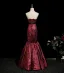 Sexy Burgundy Glitter Prom Dresses 2025 Trumpet / Mermaid Strapless Sleeveless Backless Floor-Length / Long Evening Party Formal Dresses
