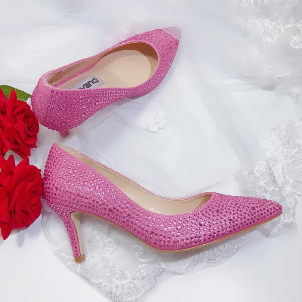 Charmant Pink Cocktail Strass Pumps 2021 7 cm Stilettos Spitzschuh Hochhackige