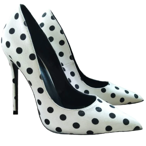 Chic / Beautiful Prom Ivory Spotted Pumps 2021 Satin 12 cm Stiletto Heels Pointed Toe High Heels Pumps