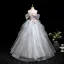 Blumenfee Silber Applikationen Fallende Rüsche Ballkleider 2025 Ballkleid Rundhalsausschnitt Kurze Ärmel Rückenfreies Lange Festliche Kleider
