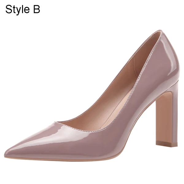 Mode Burgunderrot Leder Strassenmode Pumps 2021 Lackleder 7 cm Thick Heels Spitzschuh Hochhackige