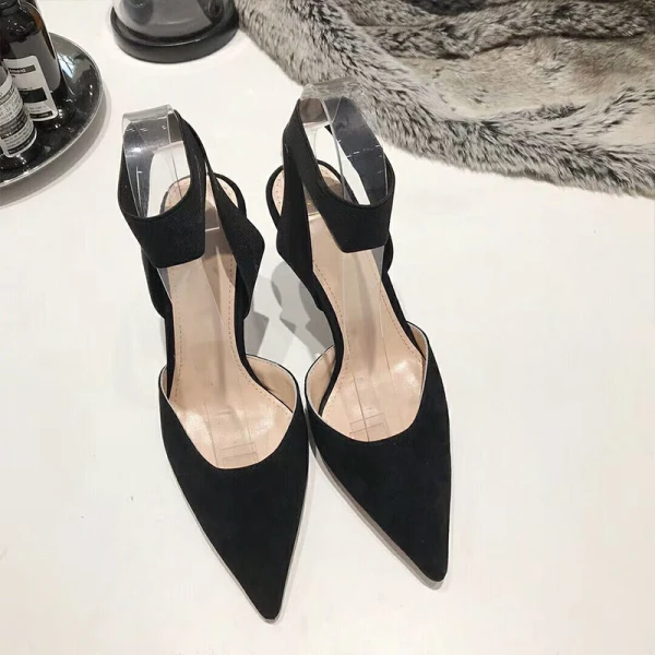 Chic / Belle Vert Foncé Vêtement de rue Daim Sandales Femme 2021 Bride Cheville 8 cm Talons Aiguilles À Bout Pointu Talons Hauts Sandales