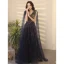 Scintillantes Bleu Marine Robe De Soirée 2021 Princesse V-Cou Perlage Cristal Paillettes Gland Sans Manches Dos Nu Longue Soirée Robe De Ceremonie