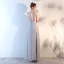 Elegant Chinese style Silver Evening Dresses  2018 A-Line / Princess Appliques Lace Sequins Sash High Neck Backless Sleeveless Floor-Length / Long Formal Dresses