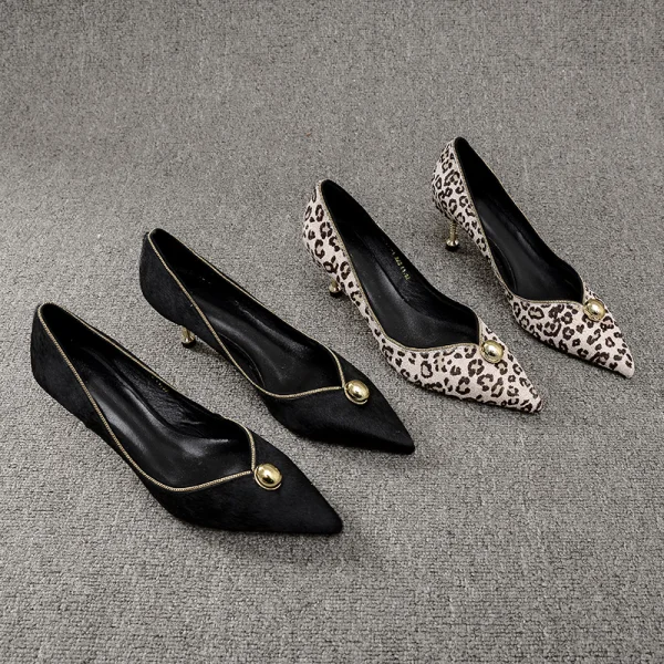 Schöne Schwarz Freizeit Leder Pumps 2021 6 cm Stilettos Spitzschuh Hochhackige Pumps