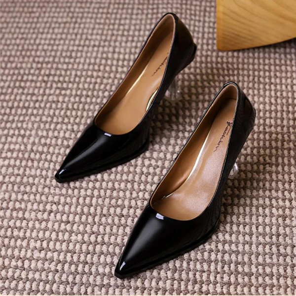 Fashion Beige Cocktail Party Pumps 2021 Leather Crystal 8 cm Stiletto Heels High Heels Pointed Toe Pumps