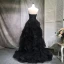 Elegante Schwarz Ballkleider 2018 A Linie Perlenstickerei Kristall Pailletten Fallende Rüsche Off Shoulder Rückenfreies Ärmellos Sweep / Pinsel Zug Festliche Kleider