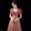 Charming Watermelon Glitter Prom Dresses 2021 A-Line / Princess V-Neck Beading Rhinestone Sequins Short Sleeve Floor-Length / Long Prom Formal Dresses
