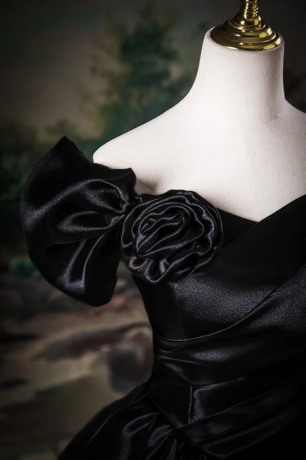 Vintage / Retro Black Prom Dresses 2025 Ball Gown Off-The-Shoulder Short Sleeve Backless Floor-Length / Long Prom Formal Dresses