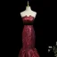 Sexy Burgundy Glitter Prom Dresses 2025 Trumpet / Mermaid Strapless Sleeveless Backless Floor-Length / Long Evening Party Formal Dresses