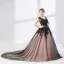 Chic / Beautiful Black Prom Dresses 2018 Ball Gown Appliques Lace V-Neck Sleeveless Chapel Train Formal Dresses