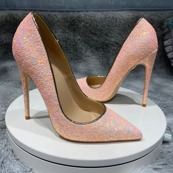 Sparkly Candy Pink Evening Party Sequins Pumps 2021 12 cm Stiletto Heels Pointed Toe High Heels Pumps