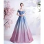 Fashion Gradient-Color Sky Blue Glitter Prom Dresses 2021 A-Line / Princess Off-The-Shoulder Short Sleeve Backless Bow Floor-Length / Long Prom Formal Dresses