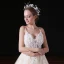 Elegant Champagne Wedding Dresses 2018 A-Line / Princess Appliques Lace Sequins Spaghetti Straps Backless Sleeveless Sweep Train Wedding