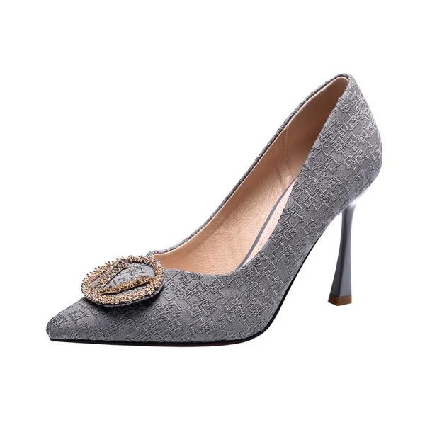 Mode Noire Soirée Faux Diamant Escarpins 2021 9 cm Talons Aiguilles À Bout Pointu Escarpins Talons Hauts