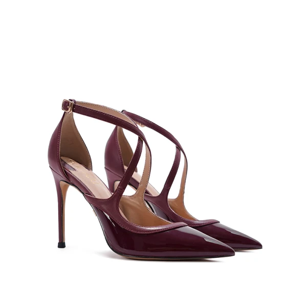 Sexy Champagne Cocktail Party Womens Sandals Leather 2021 X-Strap 8 cm Stiletto Heels Pointed Toe Sandals High Heels