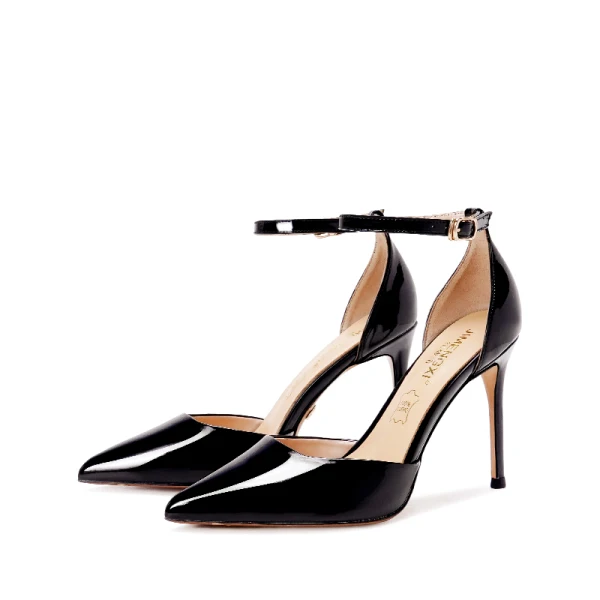 Sexy Champagne Evening Party Patent Leather Womens Sandals 2021 Ankle Strap 10 cm Stiletto Heels Pointed Toe Sandals High Heels