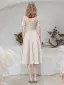 Fashion Champagne Bow Graduation Dresses 2021 A-Line / Princess Homecoming Off-The-Shoulder Short Sleeve Backless Tea-length Formal Dresses