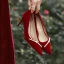 Elegant Red Pearl Suede Wedding Shoes 2021 7 cm Stiletto Heels Pointed Toe Wedding Pumps High Heels