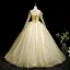 Elegant Yellow Appliques Prom Dresses 2025 Ball Gown Off-The-Shoulder Long Sleeve Backless Floor-Length / Long Formal Dresses