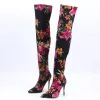 Sexy Black Rave Club Over The Knee / Thigh High Floral Womens Boots 2021 11 cm High Heels Pointed Toe Boots Stiletto Heels