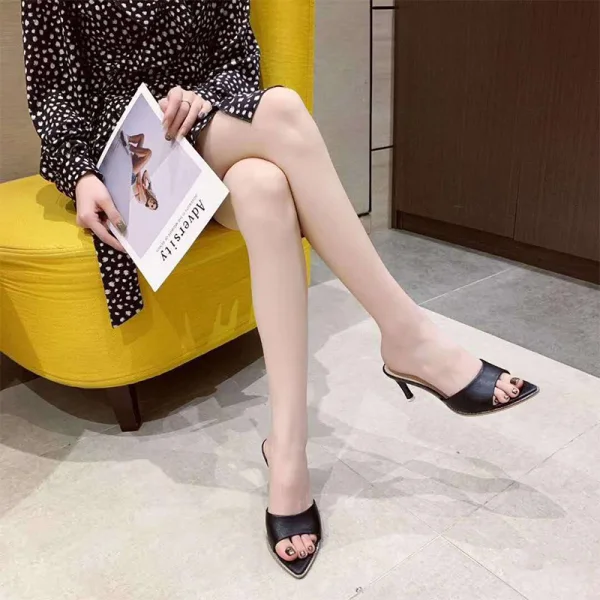Sexy Freizeit Beige Strass Pantolette & Flip-Flops 2021 7 cm Stilettos Peeptoes Sandalen Damen