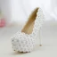 Charming White Lace Flower Rhinestone Wedding Shoes 2021 14 cm Stiletto Heels Round Toe Wedding Pumps High Heels
