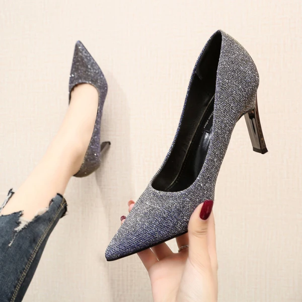 Scintillantes Noire Glitter Soirée Escarpins 2021 8 cm Talons Aiguilles À Bout Pointu Escarpins Talons Hauts
