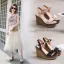 Mode Noire Vêtement de rue Perle Sandales Femme 2021 Bride Cheville 11 cm Compensées Peep Toes / Bout Ouvert Sandales Talons Hauts