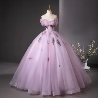 Elegant Lilac Beading Sequins Lace Flower Prom Dresses 2025 Ball Gown Off The Shoulder Short Sleeve Backless Floor Length Long Prom Formal Dresses