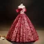 Chic / Beautiful Red Beading Pearl Sequins Printing Prom Dresses 2023 Ball Gown Off-The-Shoulder Sleeveless Backless Floor-Length / Long Prom Formal Dresses