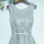 Elegant Wedding Party Dresses Bridesmaid Dresses 2017 Silver Lace Sash Flower Ruffle Zipper Up Tea-length Scoop Neck A-Line / Princess Sleeveless