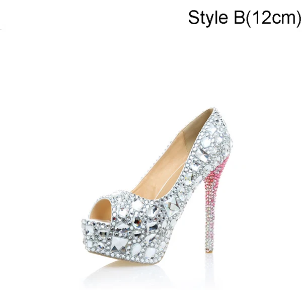Scintillantes Argenté Faux Diamant Chaussure De Mariée 2021 14 cm Talons Aiguilles Peep Toes / Bout Ouvert Mariage Talons Hauts
