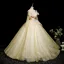 Elegant Yellow Appliques Prom Dresses 2025 Ball Gown Off-The-Shoulder Long Sleeve Backless Floor-Length / Long Formal Dresses