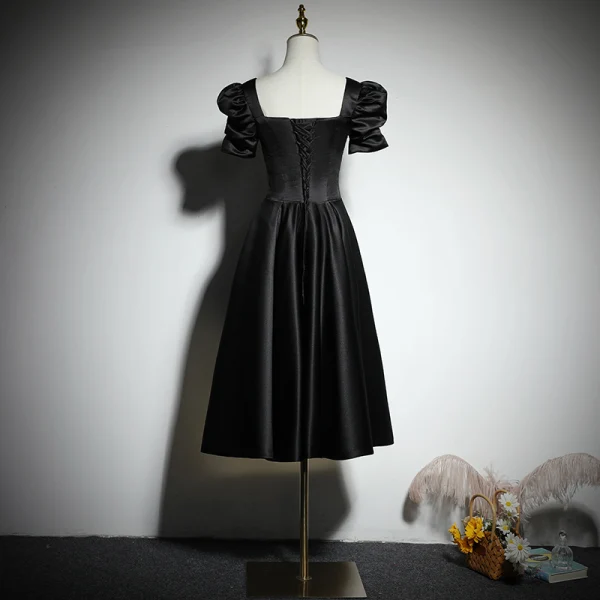 short sleeve semi formal dress Simple A Line Spaghetti Straps Black Satin Short Prom Dresses, Short Black Homecoming Dresses, US 10 / Custom Color / With Rush+$19.99