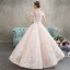 Elegant Champagne Wedding Dresses 2018 Ball Gown Appliques Lace Scoop Neck Short Sleeve Floor-Length / Long Wedding