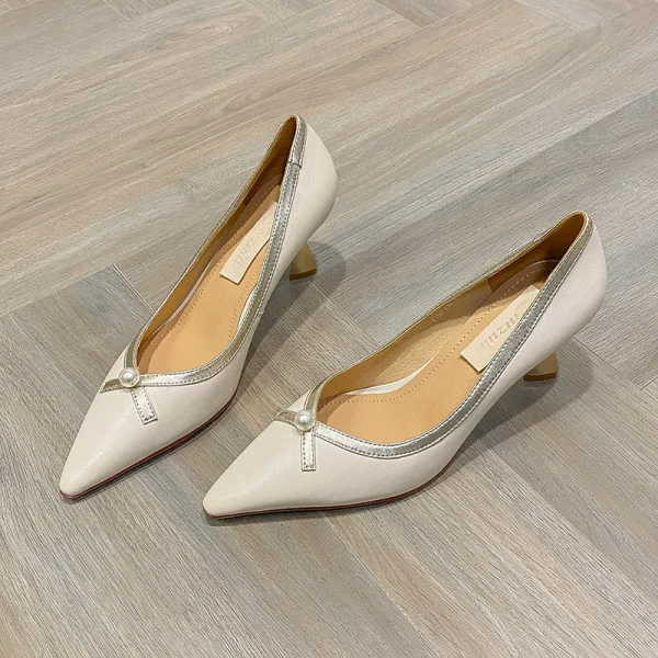 Elegant Ivory Dating Pearl Pumps 2021 Leather 6 cm Stiletto Heels Pointed Toe Pumps High Heels