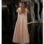 Vintage / Retro Gold Prom Dresses 2021 A-Line / Princess High Neck Beading Appliques Lace Flower Short Sleeve Backless Floor-Length / Long Prom Formal Dresses
